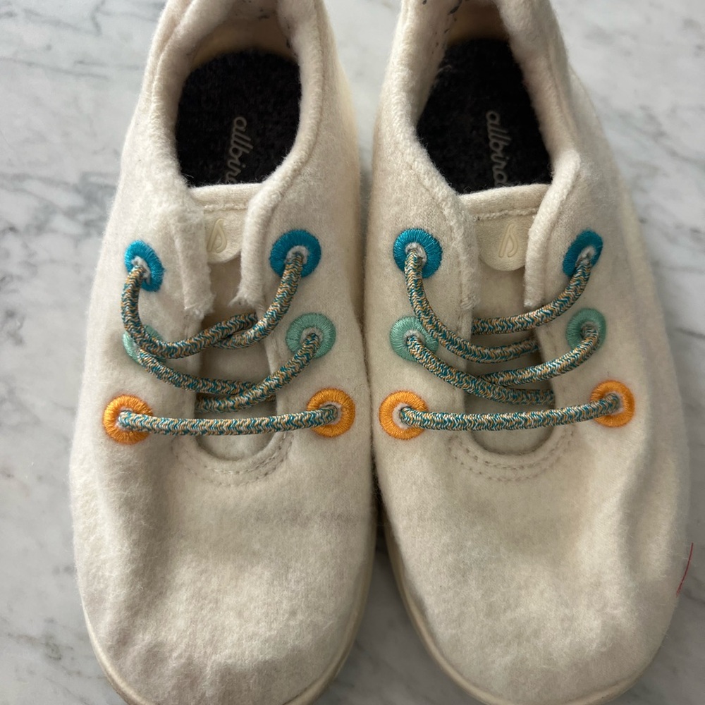 Allbirds Cream and Blue Sneakers Minimalist Design